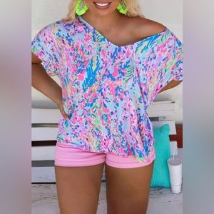 Plus Size Plant Print V Neck Top